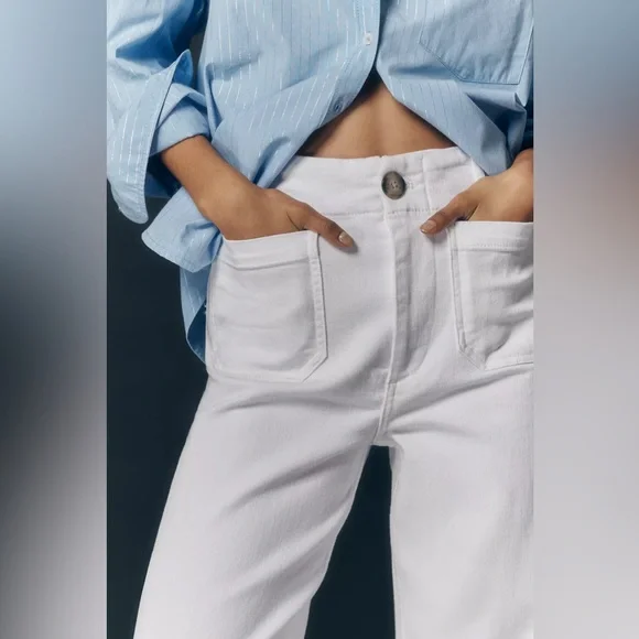 Anthropologie Maeve The Colette Crop Wide-Leg High Rise Jeans in White size 30 - Picture 3 of 13